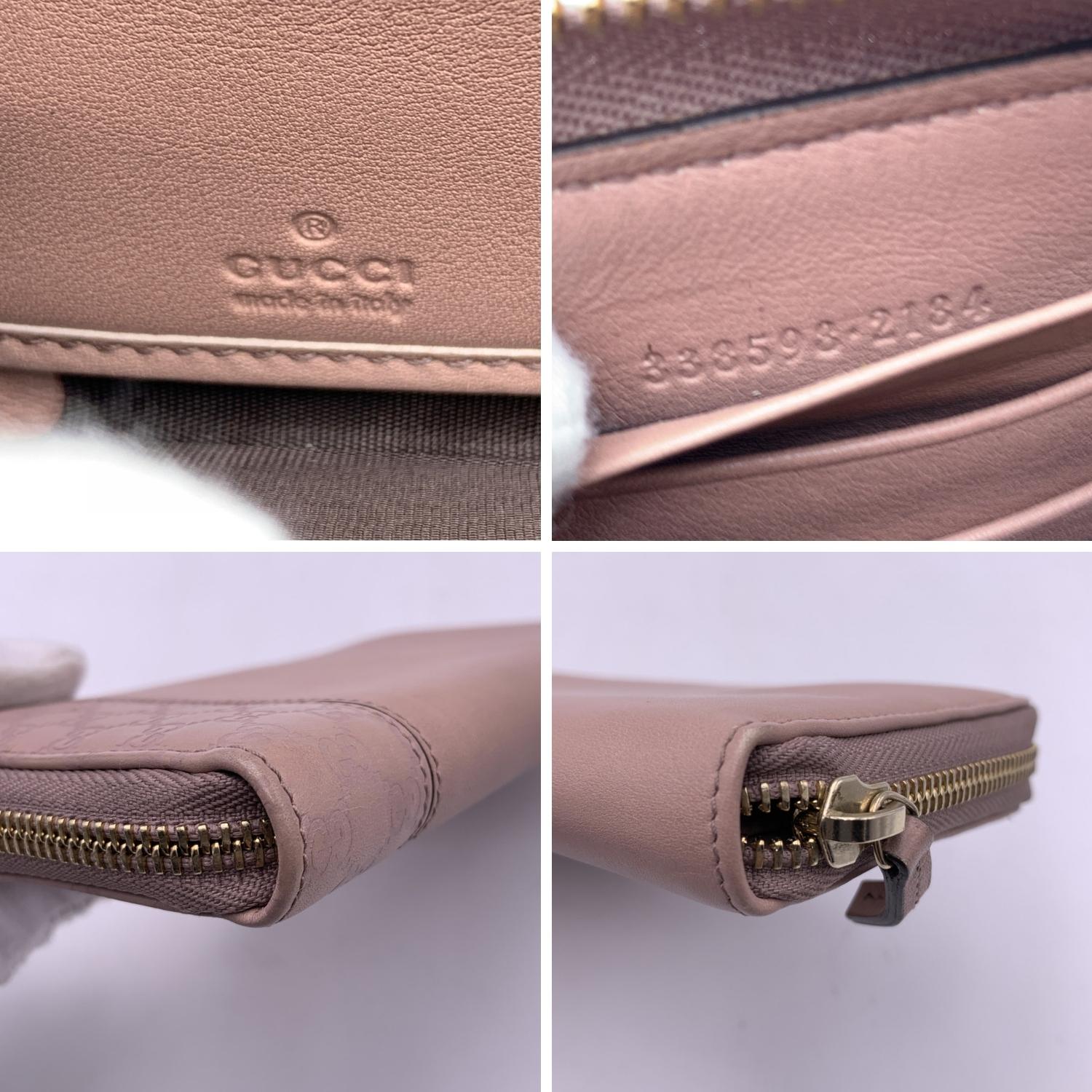 Women's Gucci Pink Leather Continental Zip Wallet Microguccissima Trim