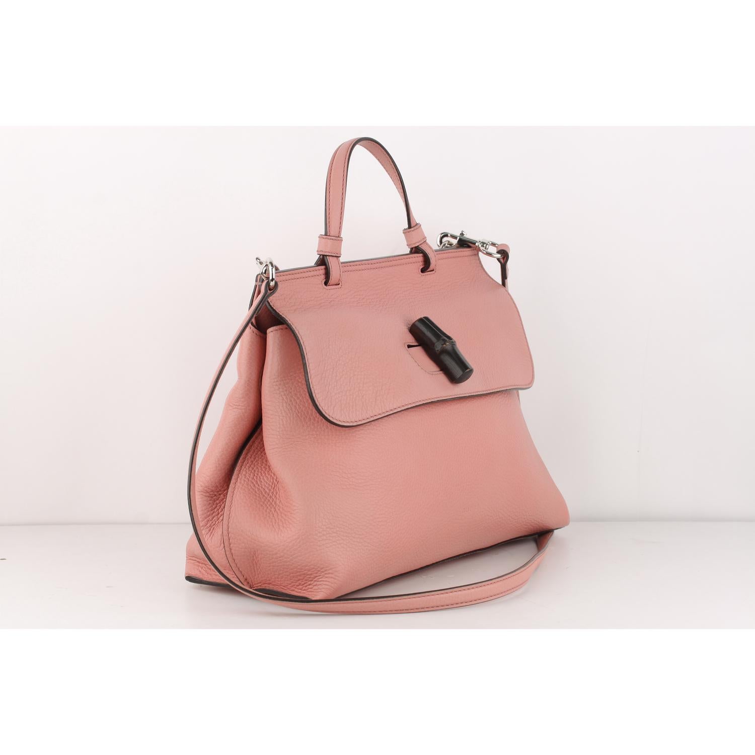Gucci Pink Leather Daily Bamboo Satchel Top Handle Bag 5