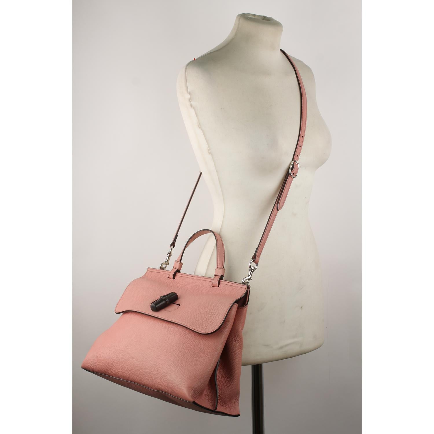 Gucci Pink Leather Daily Bamboo Satchel Top Handle Bag 1