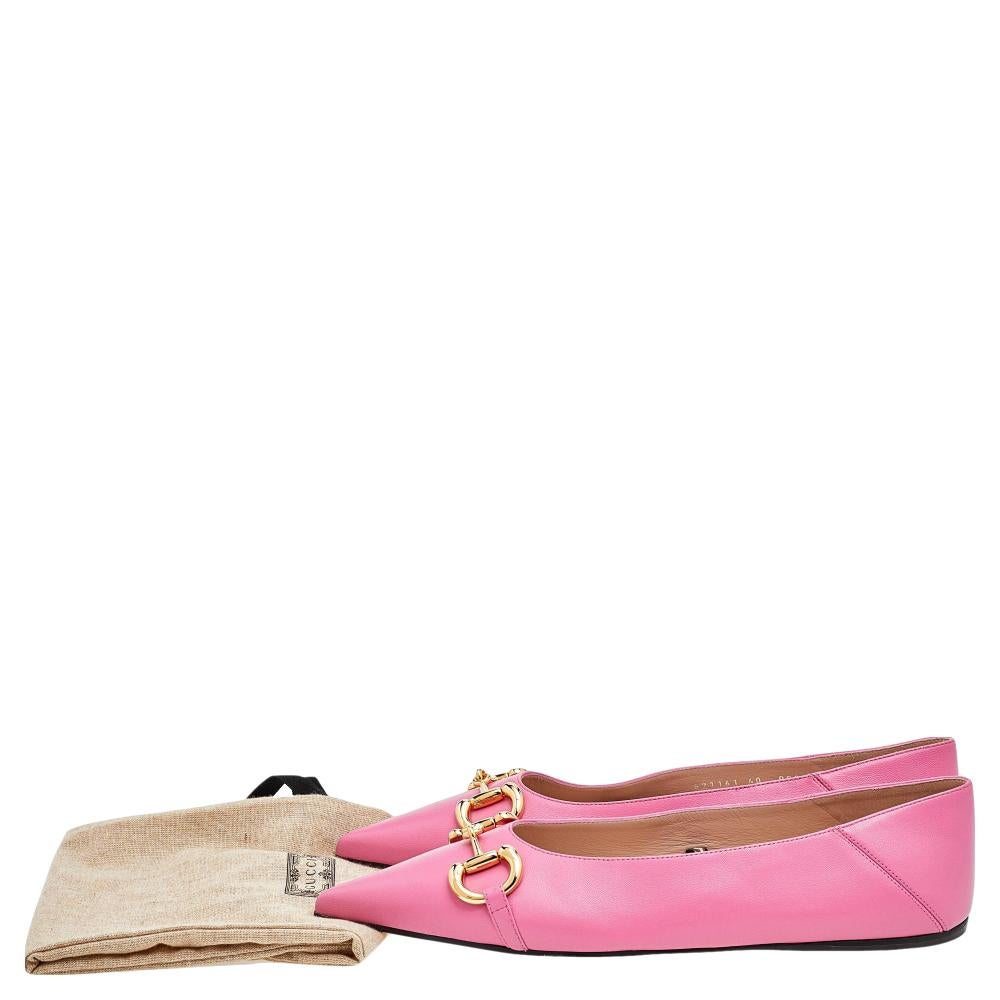 Gucci Pink Leather Deva Horesebit Chain Link Ballet Flats Size 40 1