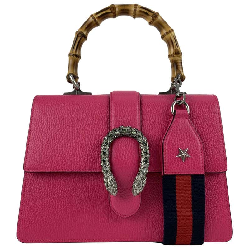 Gucci Pink Leather Dionysus Bamboo Medium Top Handle Bag with Strap For ...