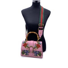 Gucci Pink Leather Dionysus Bamboo Patches Medium Top Handle Bag