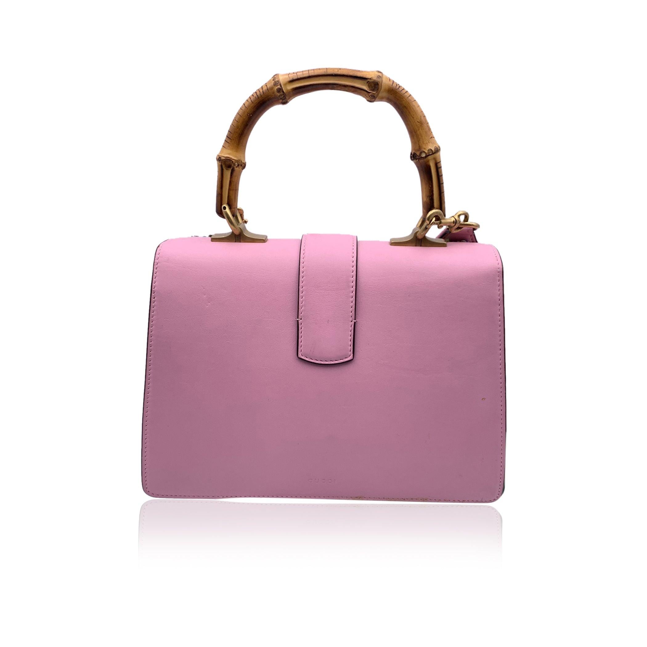 Brown Gucci Pink Leather Dionysus Bamboo Patches Medium Top Handle Bag