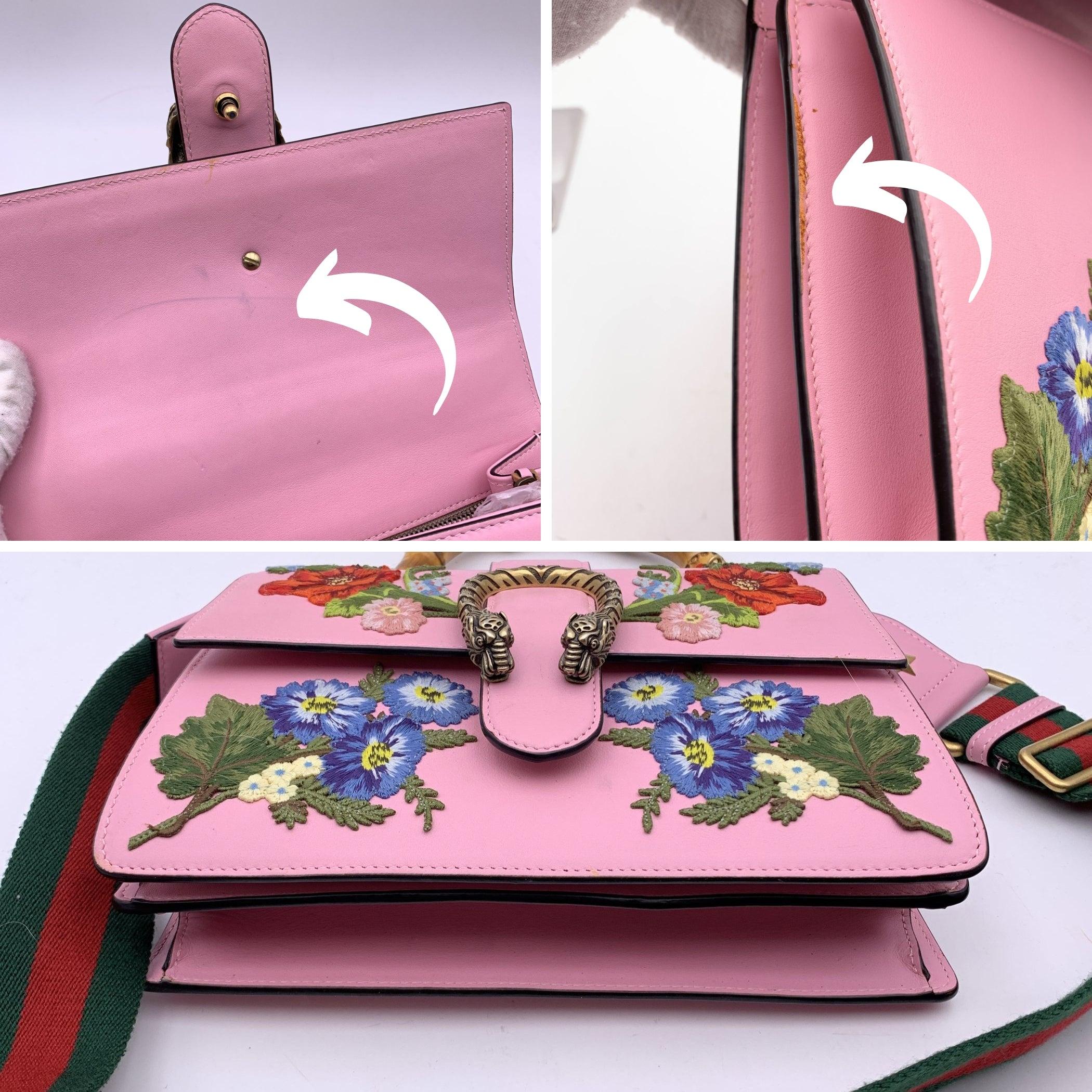 Gucci Pink Leather Dionysus Bamboo Patches Medium Top Handle Bag In Good Condition In Rome, Rome