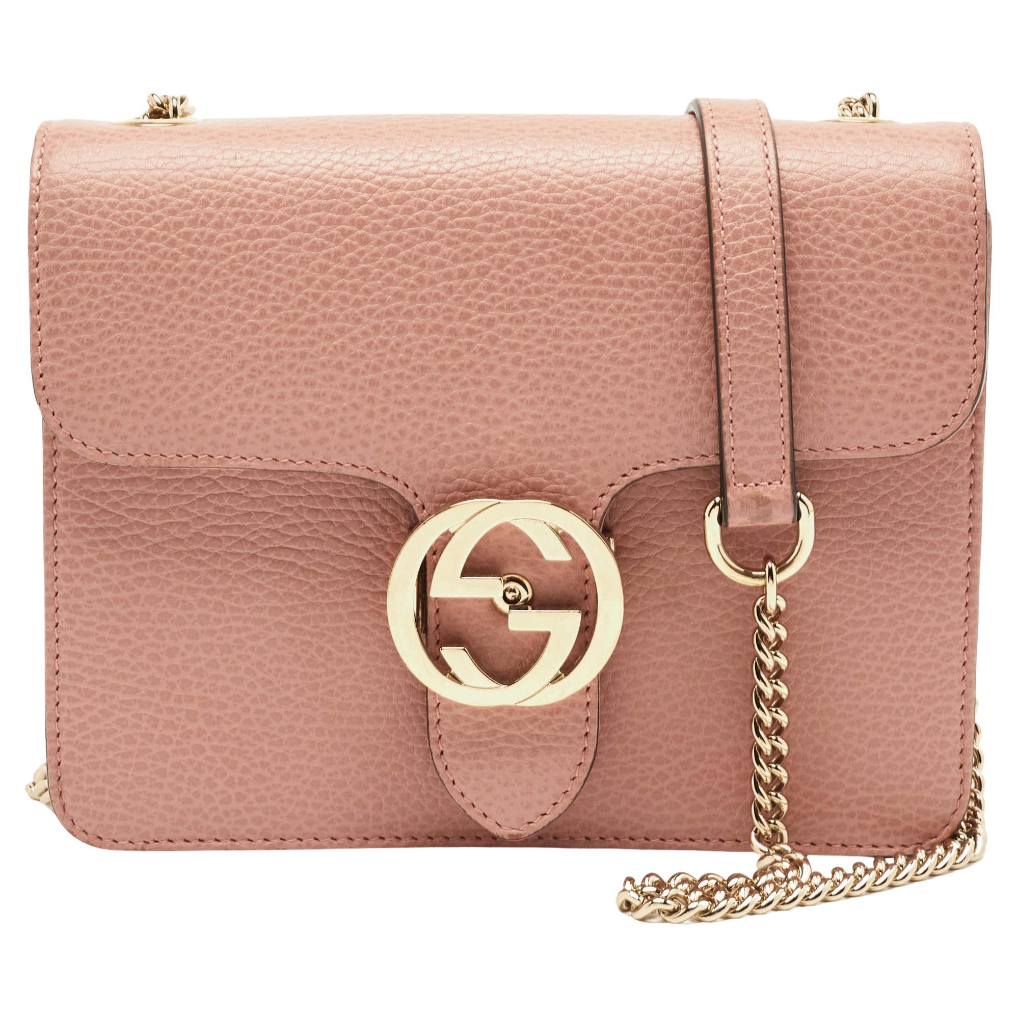 Gucci Pink Leather Dollar Interlocking G Crossbody Bag