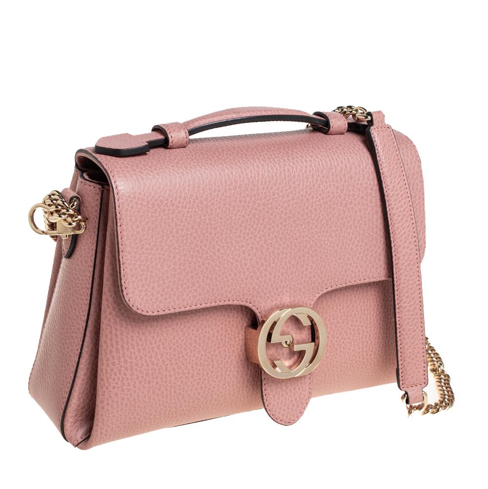 Gucci Pink Leather Dollar Interlocking GG Shoulder Bag In Good Condition In Dubai, Al Qouz 2