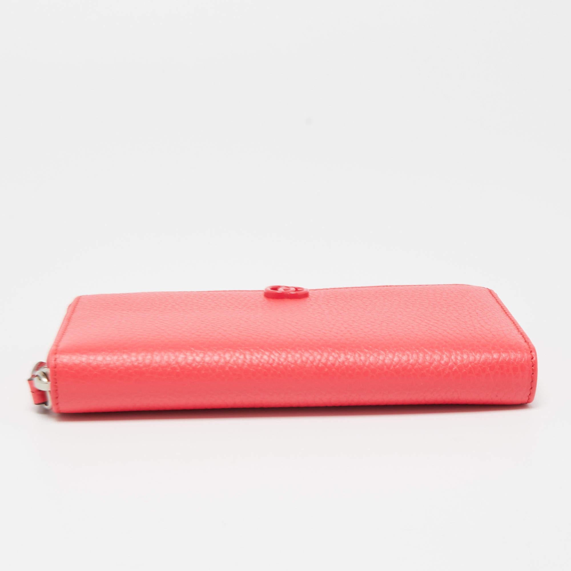 Gucci Pink Leather Double G Zip Around Continental Wallet 1