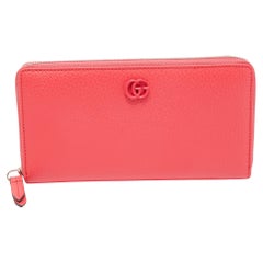 Gucci Pink Leather Double G Zip Around Continental Wallet