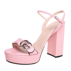 Gucci Pink Leather GG Marmont Ankle Strap Sandals Size 38