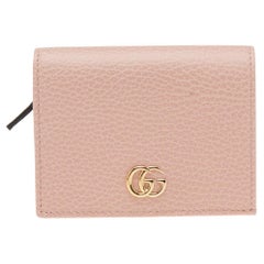 Gucci Pink Leather GG Marmont Flap Compact Wallet