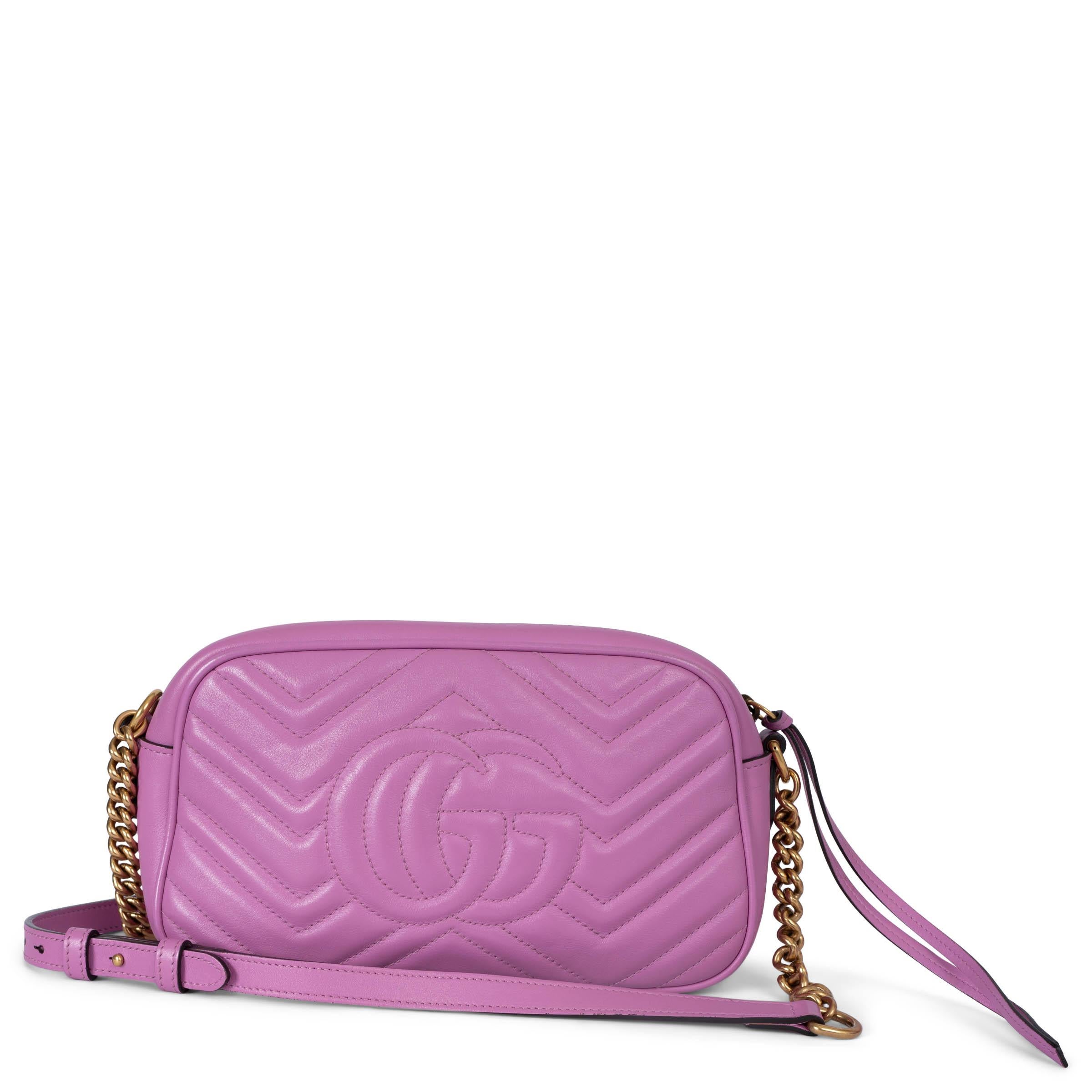 Pink GUCCI pink leather GG MARMONT SMALL CHEVRON CAMERA Shoulder Bag