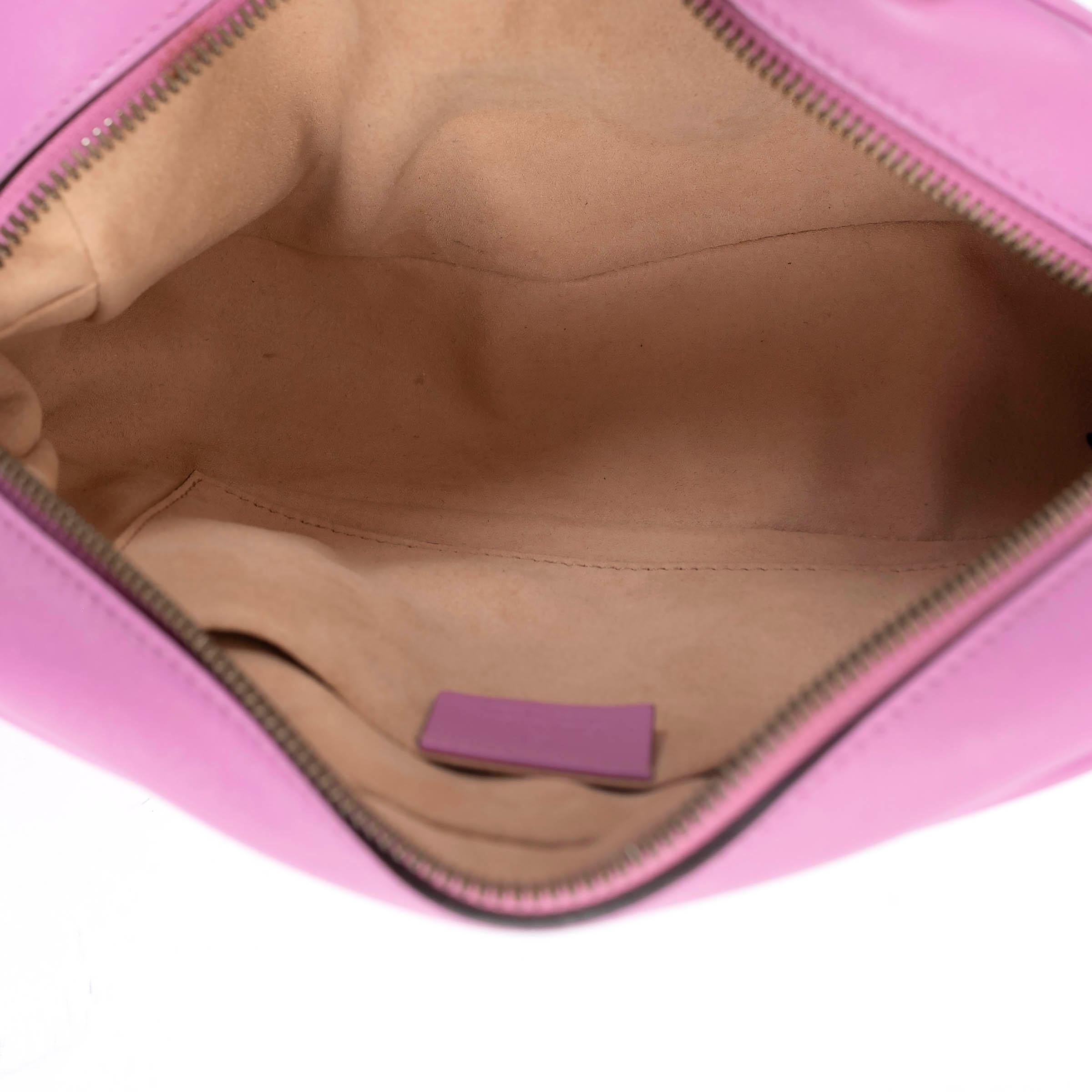 GUCCI pink leather GG MARMONT SMALL CHEVRON CAMERA Shoulder Bag 1