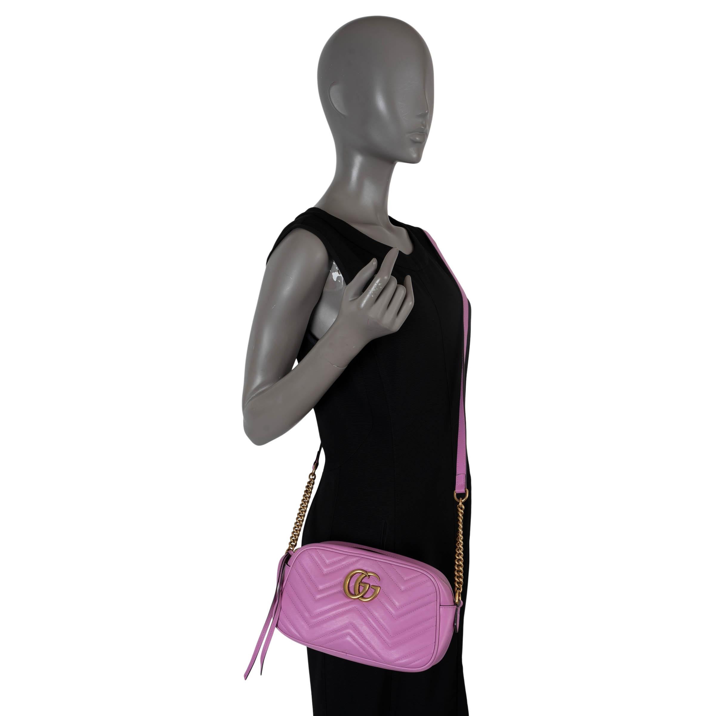 GUCCI pink leather GG MARMONT SMALL CHEVRON CAMERA Shoulder Bag 4
