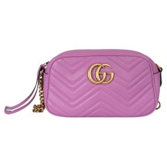 GUCCI pink leather GG MARMONT SMALL CHEVRON CAMERA Shoulder Bag