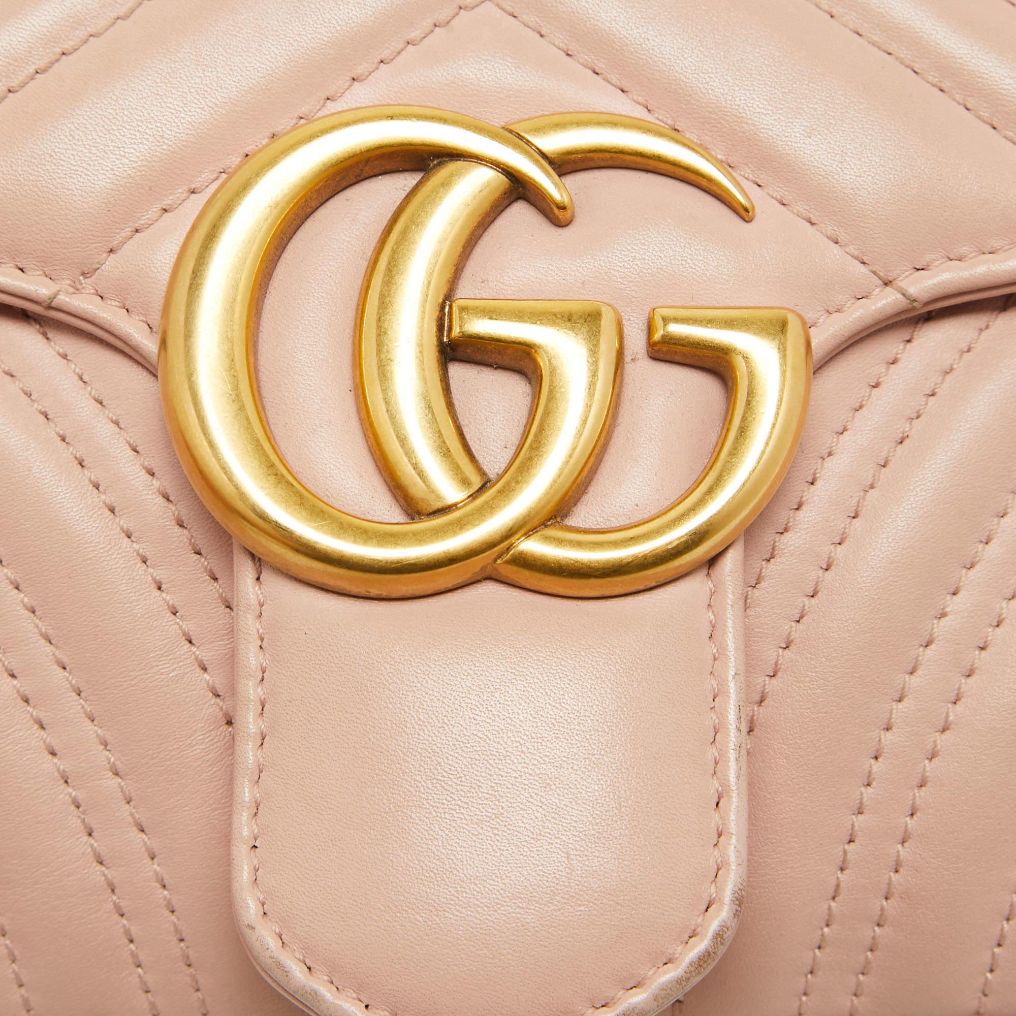 Gucci Pink Leather GG Small Marmont Matelassé Shoulder Bag 11