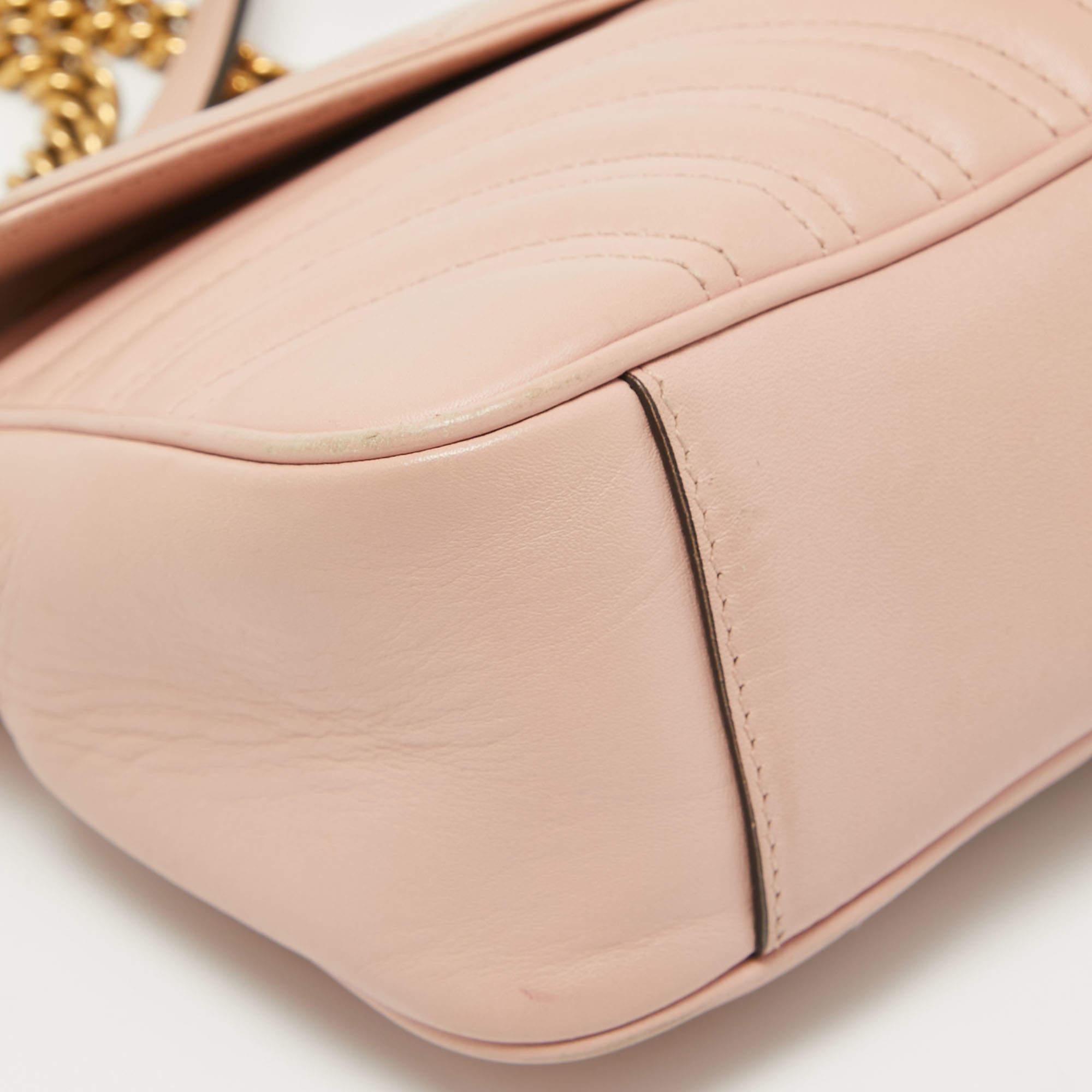 Gucci Pink Leather GG Small Marmont Matelassé Shoulder Bag 12