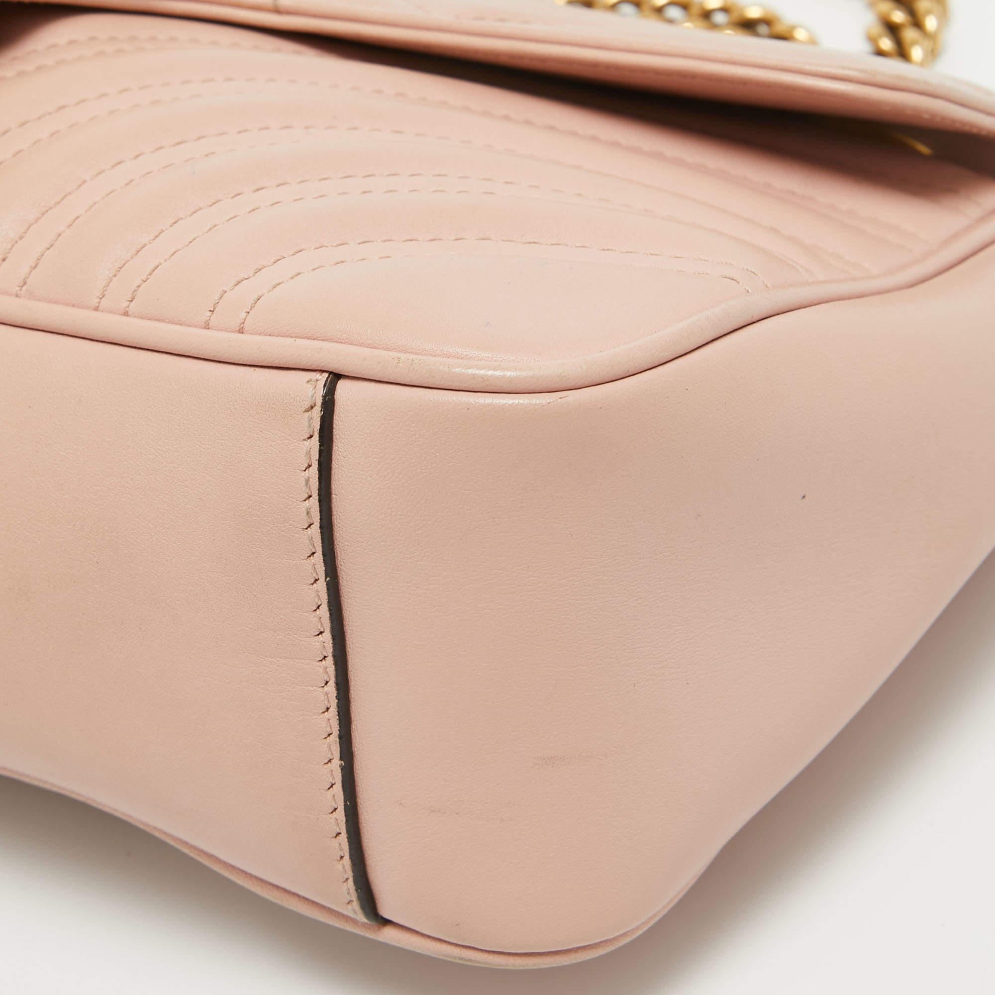 Gucci Pink Leather GG Small Marmont Matelassé Shoulder Bag 13