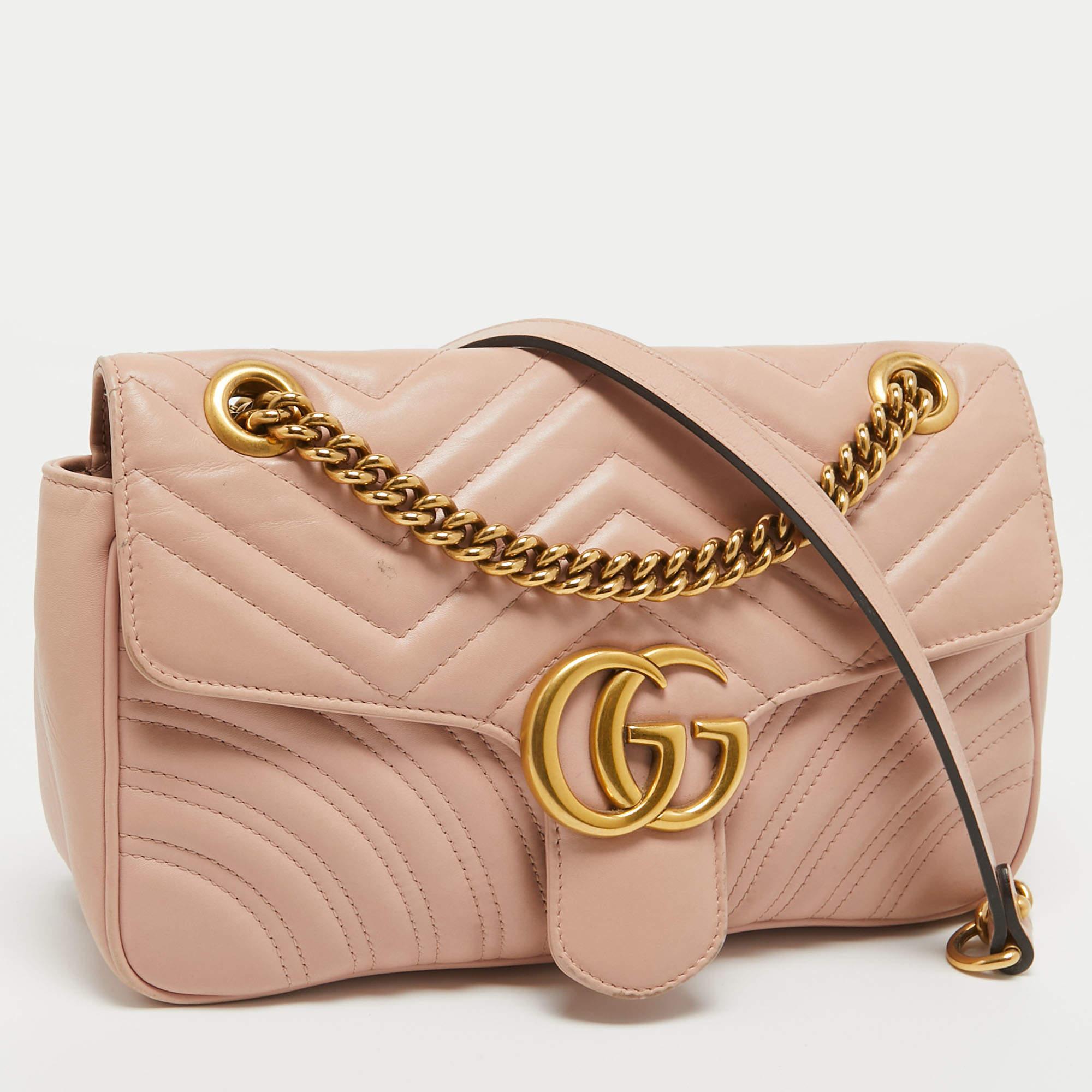 Women's Gucci Pink Leather GG Small Marmont Matelassé Shoulder Bag