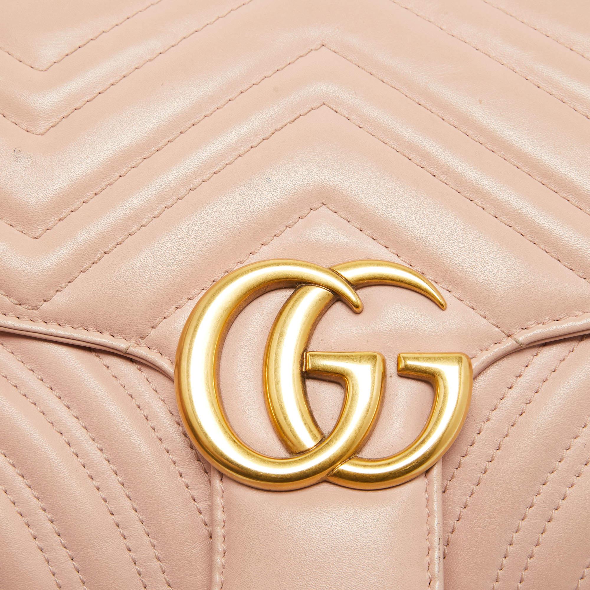 Gucci Pink Leather GG Small Marmont Matelassé Shoulder Bag 4