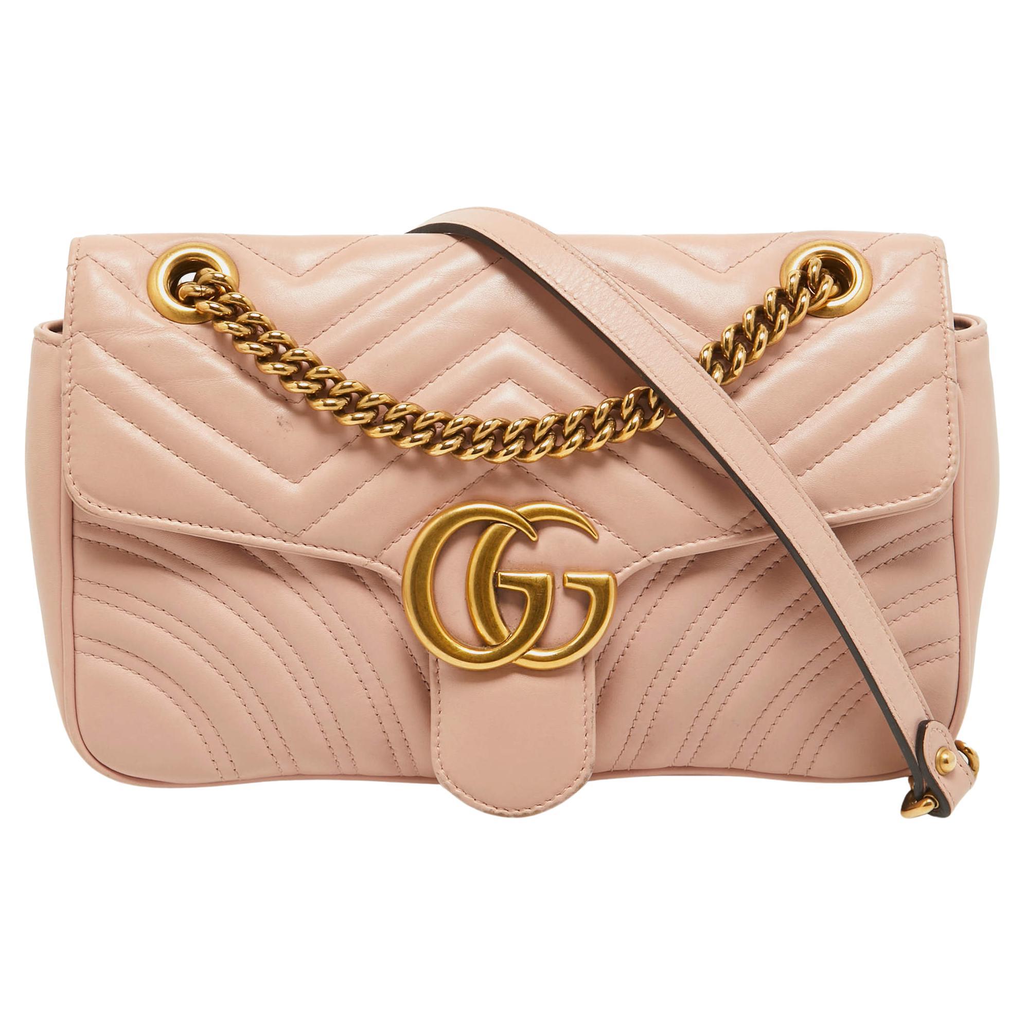 Gucci Pink Leather GG Small Marmont Matelassé Shoulder Bag