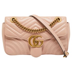 Used Gucci Pink Leather GG Small Marmont Matelassé Shoulder Bag