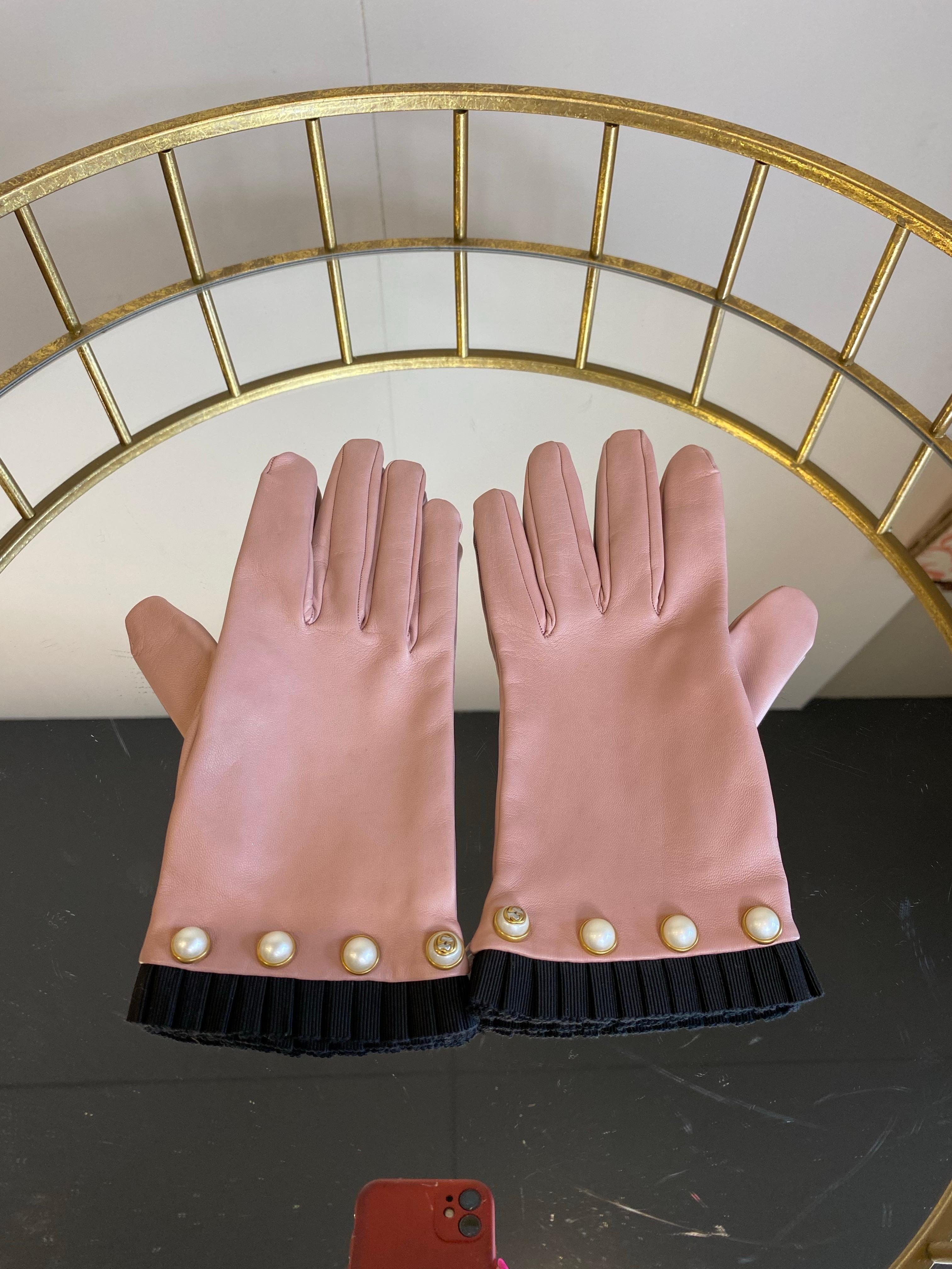 Marrone Guanti in pelle rosa Gucci in vendita