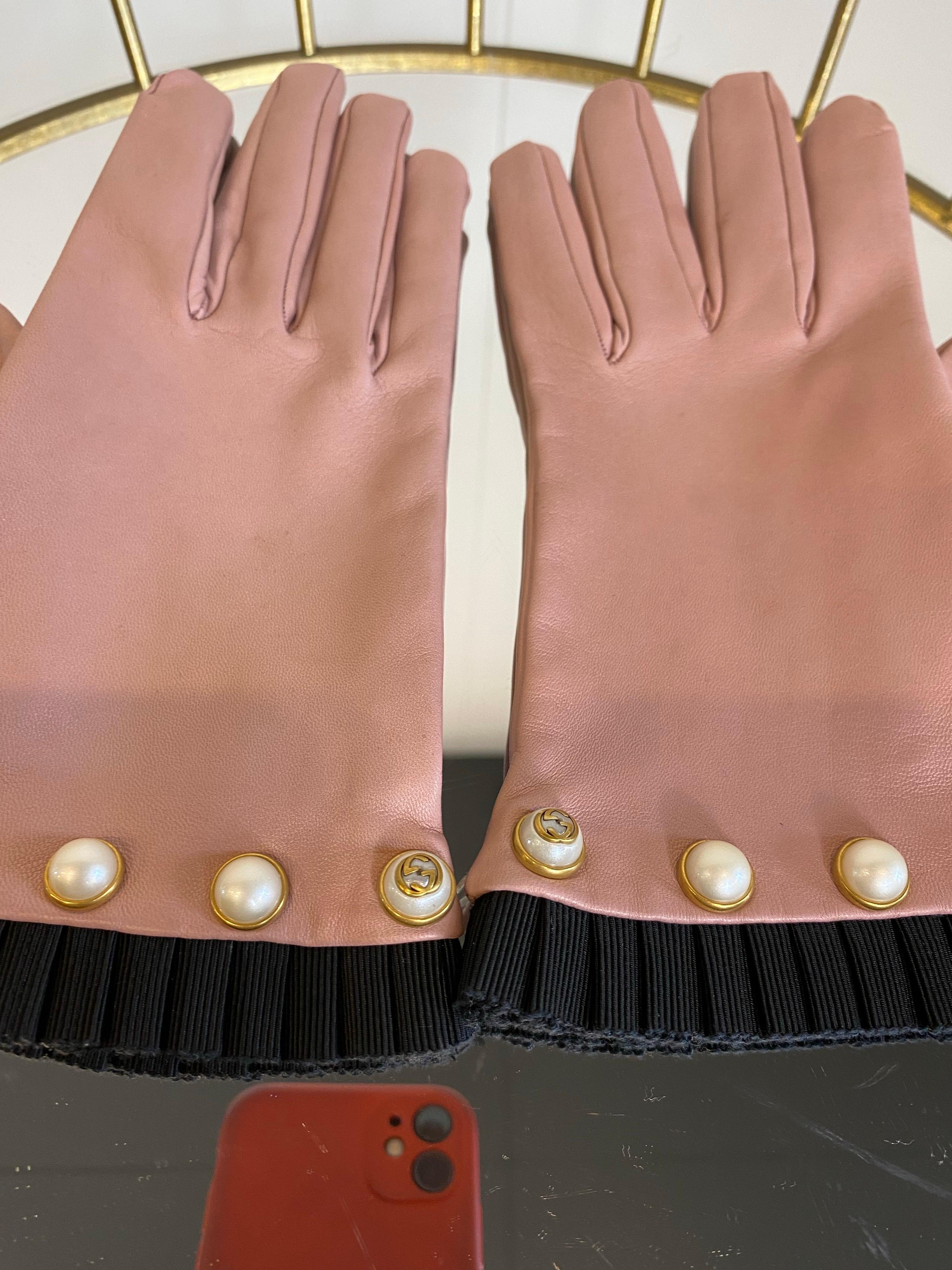 Guanti in pelle rosa Gucci in vendita 2