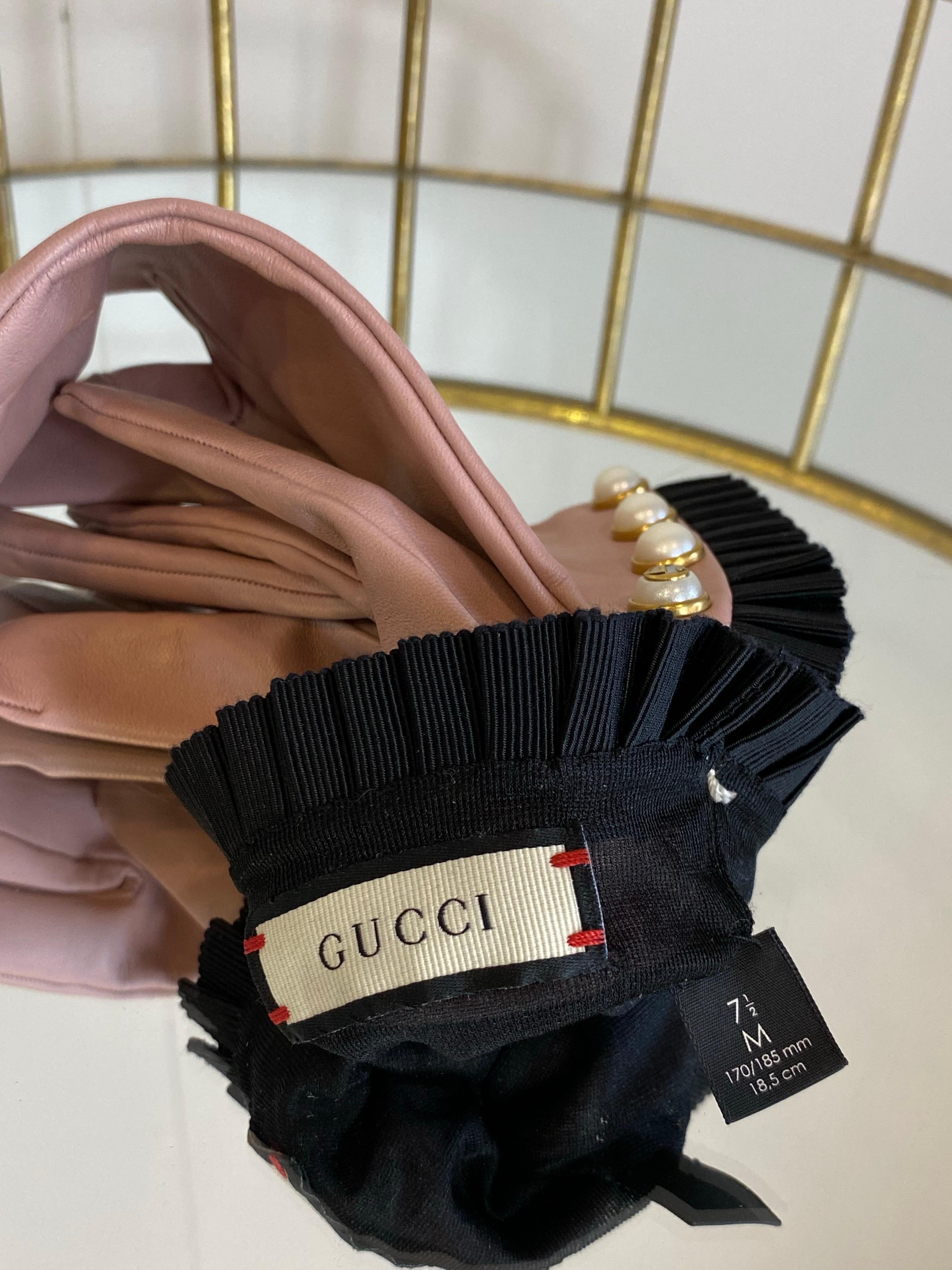 Guanti in pelle rosa Gucci in vendita 3