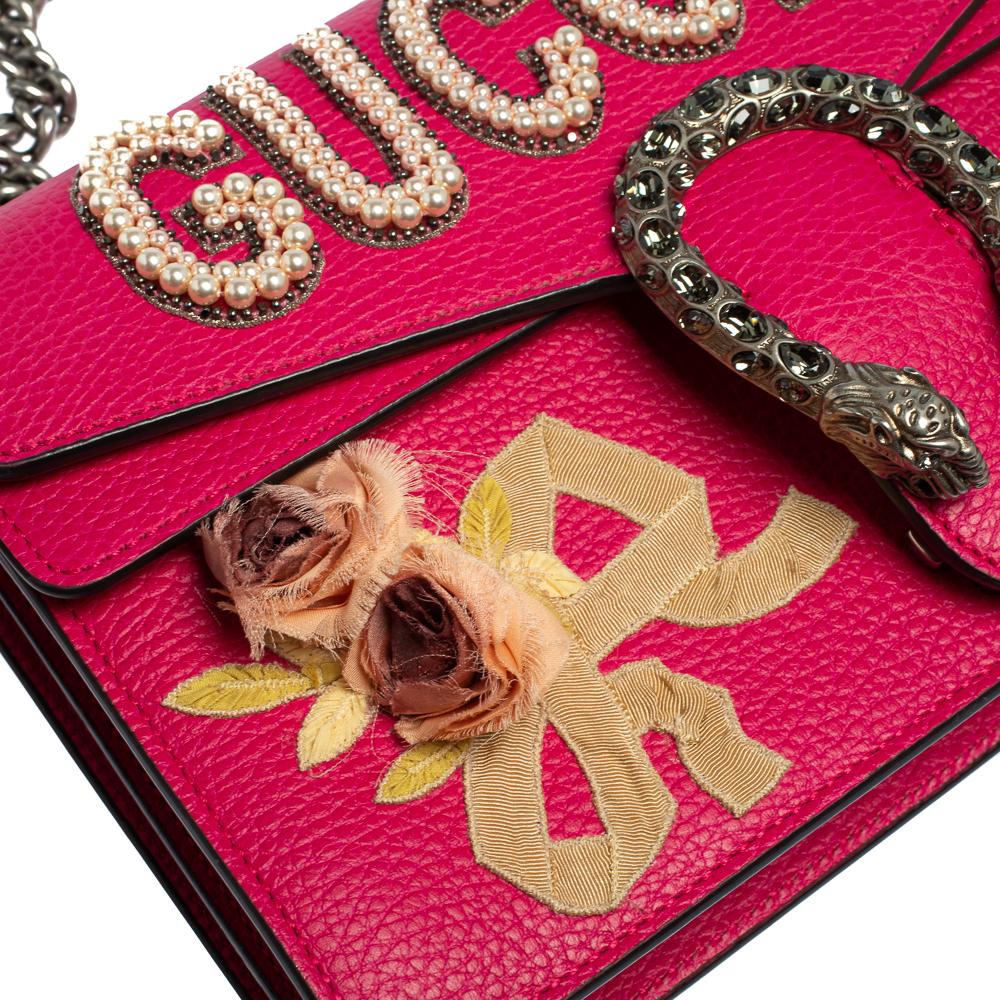 Gucci Pink Leather Guccify Pearl Embellished Dionysus Shoulder Bag 4