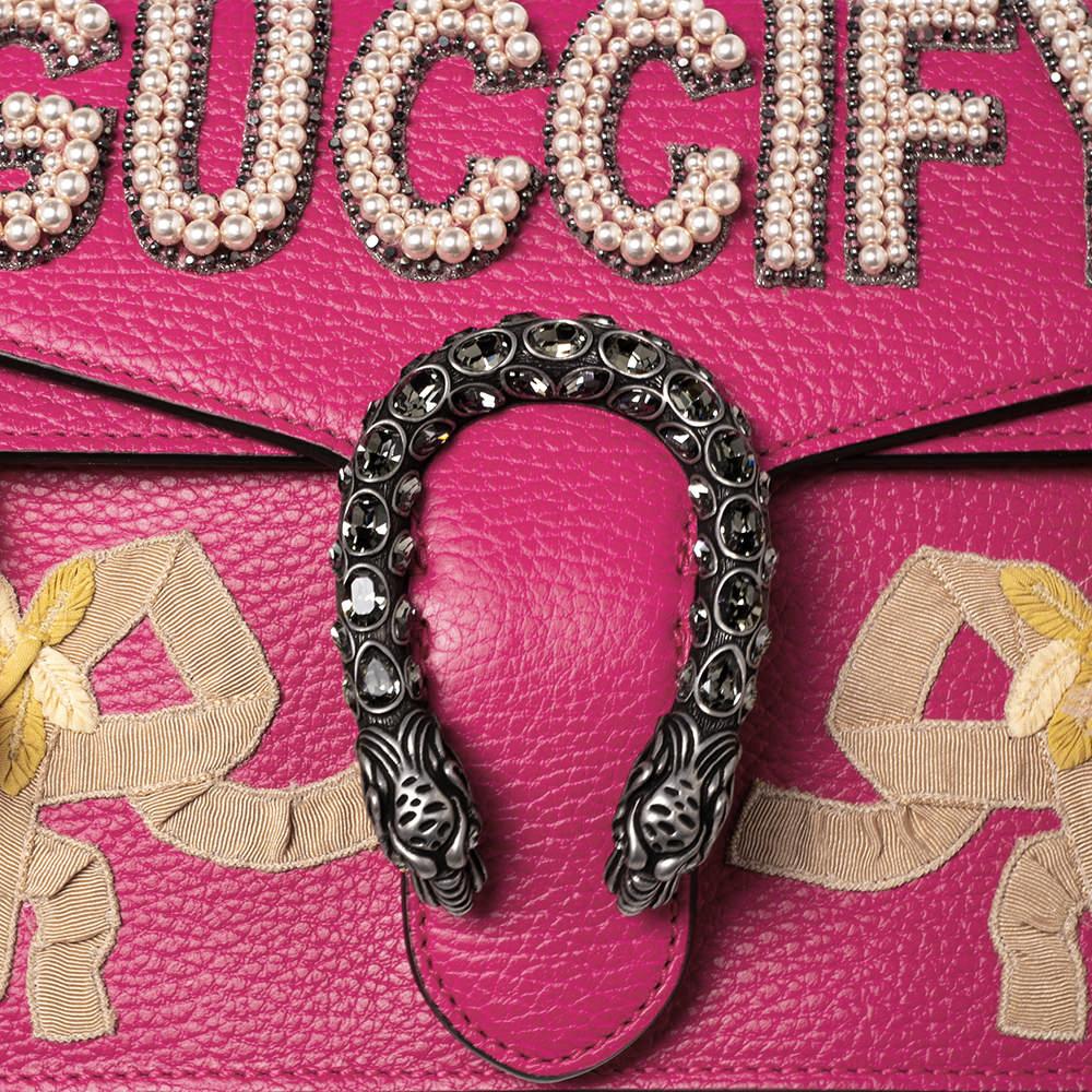 Gucci Pink Leather Guccify Pearl Embellished Dionysus Shoulder Bag 4