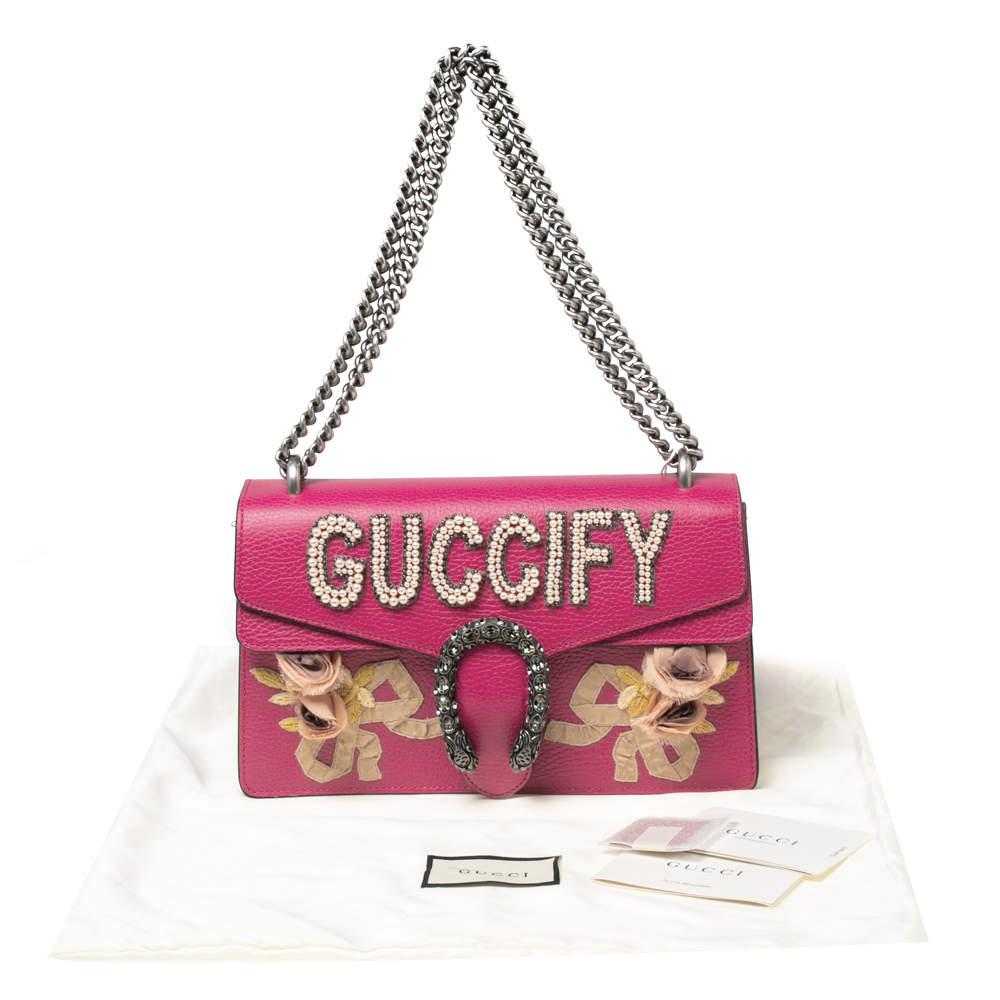 Gucci Pink Leather Guccify Pearl Embellished Dionysus Shoulder Bag 7