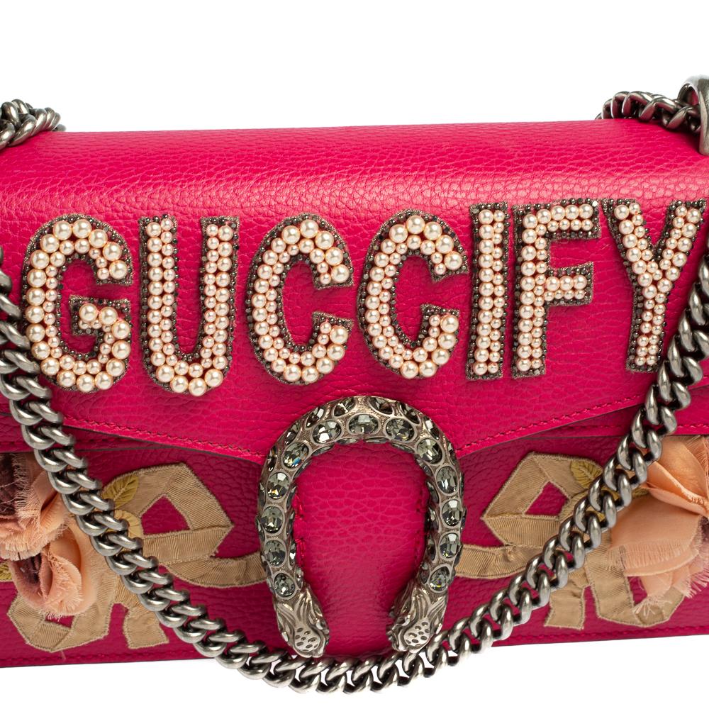Gucci Pink Leather Guccify Pearl Embellished Dionysus Shoulder Bag 10
