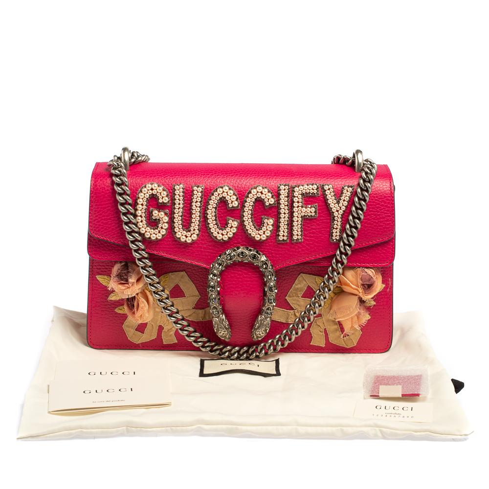 Gucci Pink Leather Guccify Pearl Embellished Dionysus Shoulder Bag 11