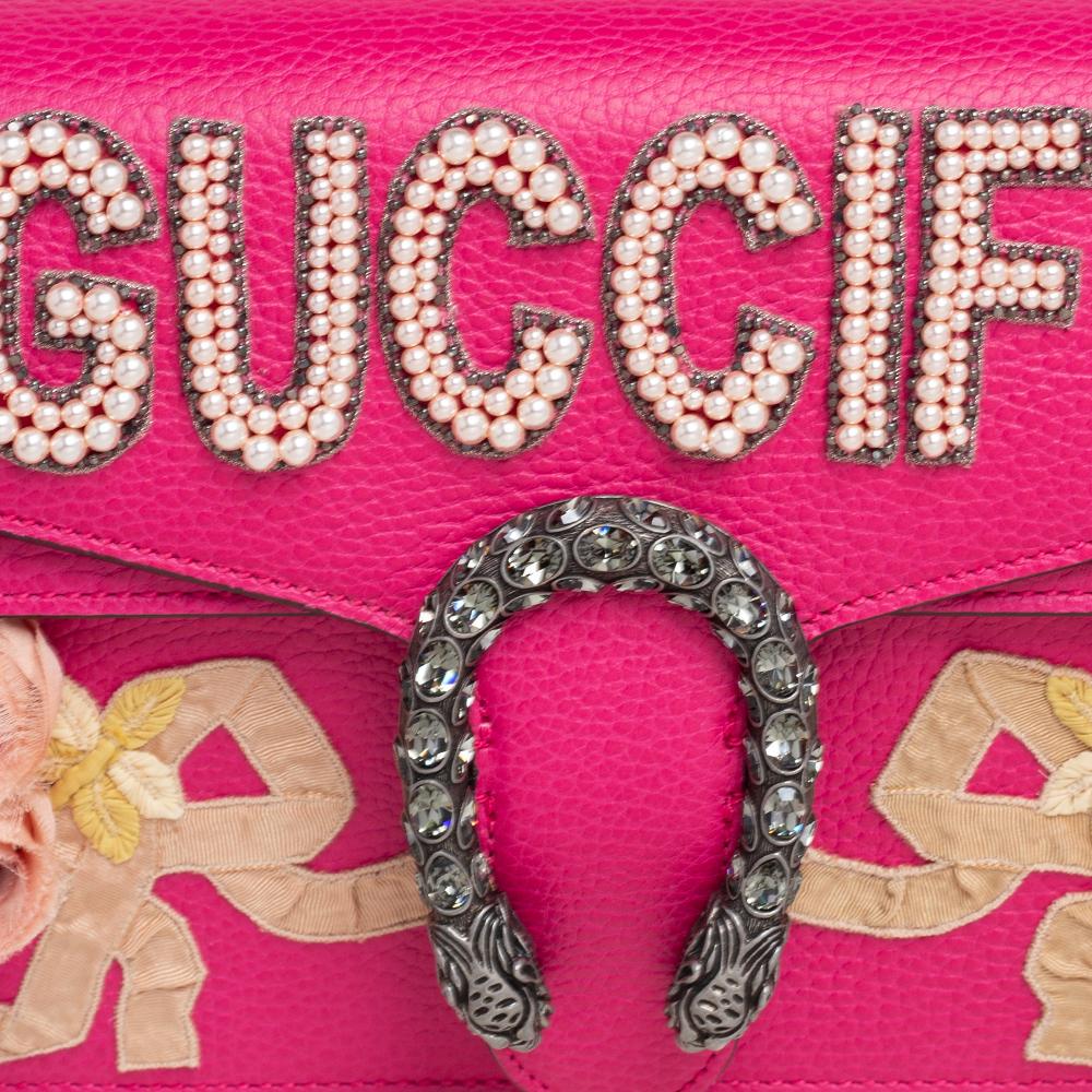 Gucci Pink Leather Guccify Pearl Embellished Dionysus Shoulder Bag 1