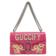 Gucci Rosa Leder Guccify Umhängetasche mit Perlenverzierung Dionysus