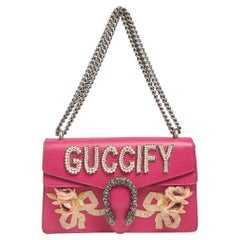 Gucci Pink Leather Guccify Pearl Embellished Dionysus Shoulder Bag