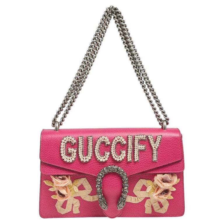 Gucci Pink Leather Guccify Pearl Embellished Dionysus Shoulder Bag at ...
