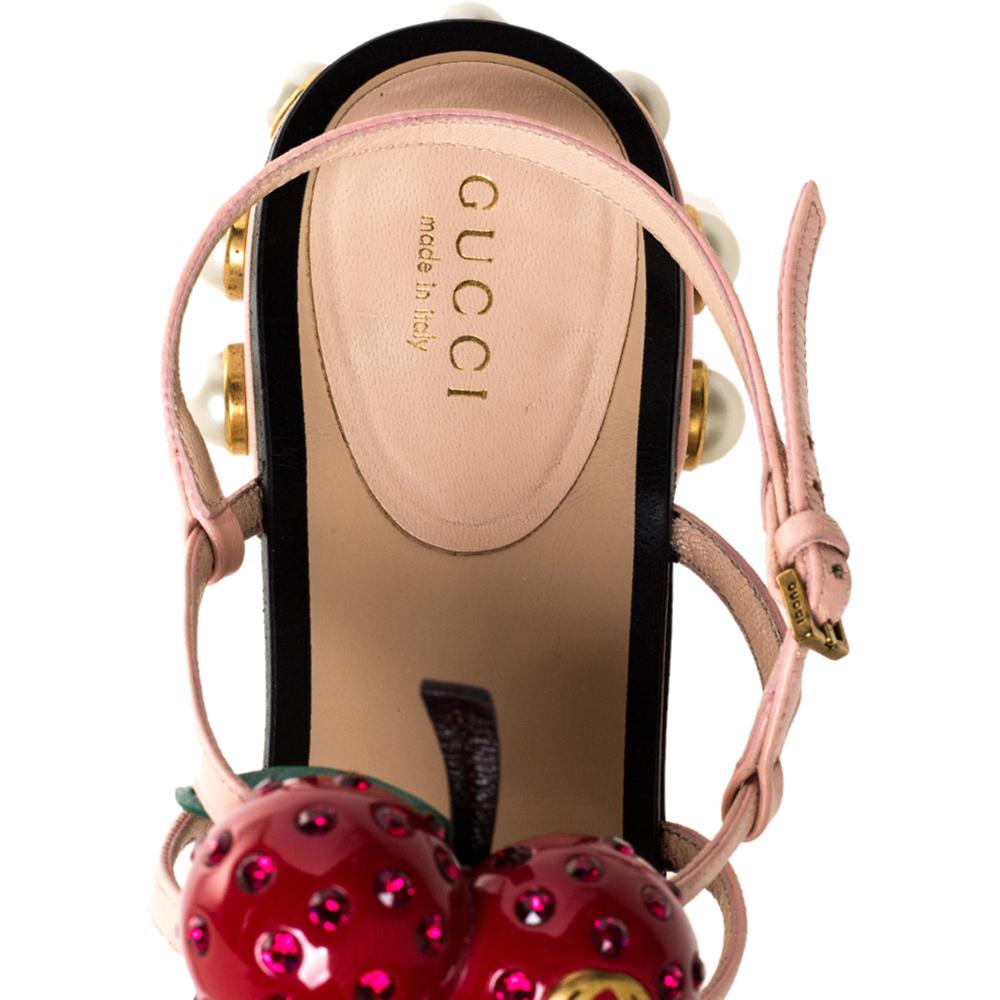 Beige Gucci Pink Leather Hatsumomo Cherry Thong Sandals Size 38