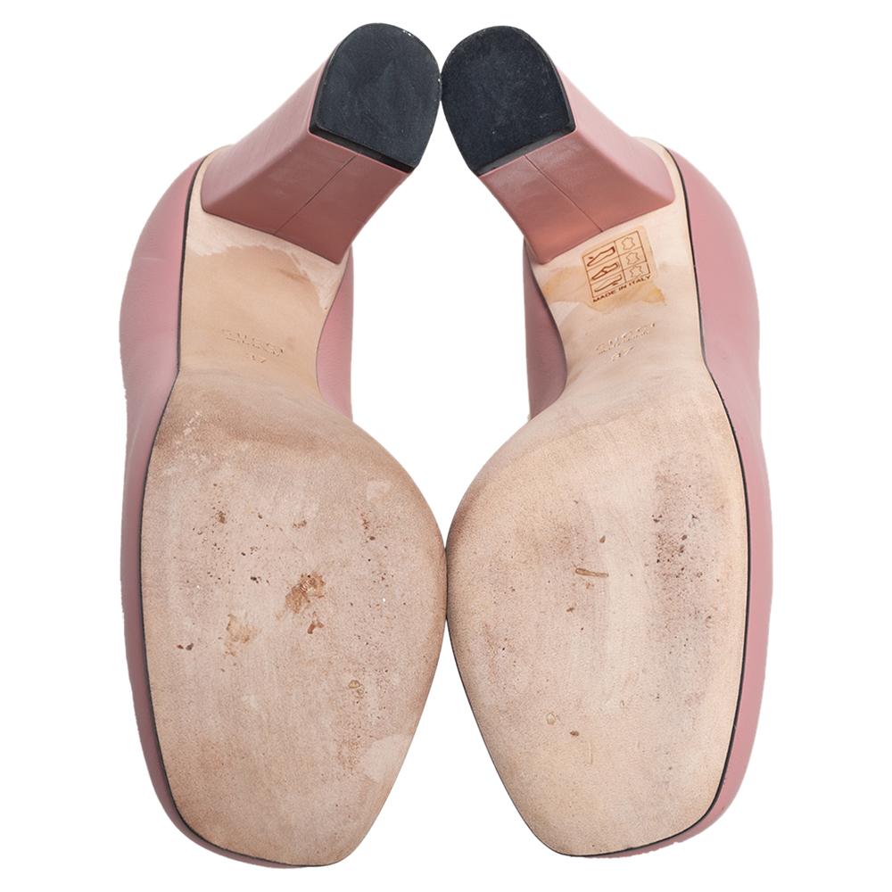 Women's Gucci Pink Leather Horsebit Block Heel Pumps Size 37