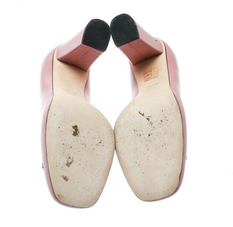 Gucci Pink Leather Horsebit Block Heel Pumps Size 37.5 For Sale at 1stDibs  | gucci horsebit heels