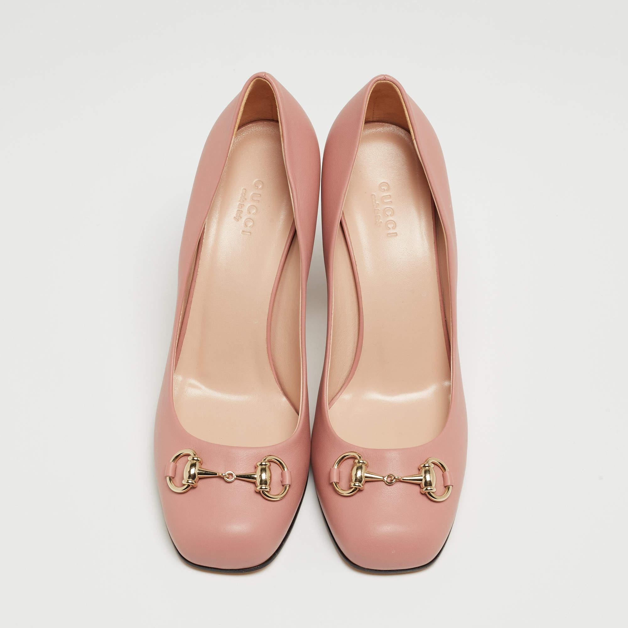 Women's Gucci Pink Leather Horsebit Block Heel Pumps Size 38.5