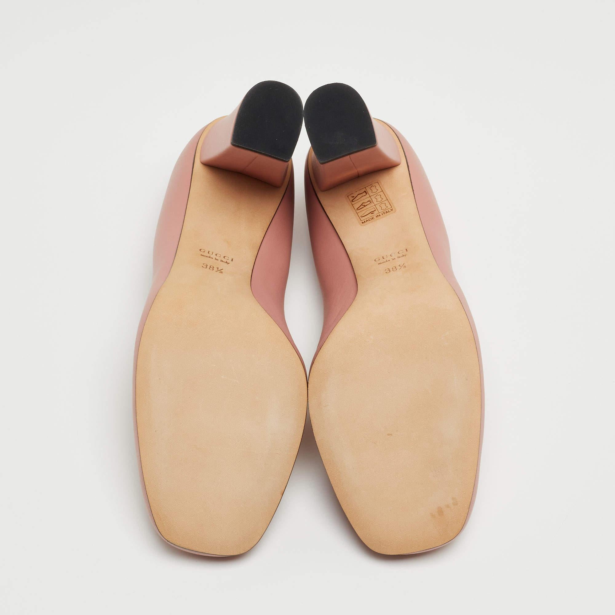 Gucci Pink Leather Horsebit Block Heel Pumps Size 38.5 2