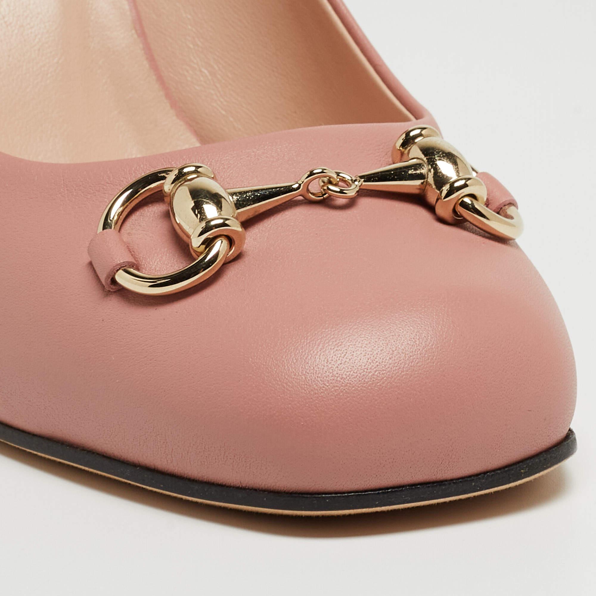 Gucci Pink Leather Horsebit Block Heel Pumps Size 38.5 3