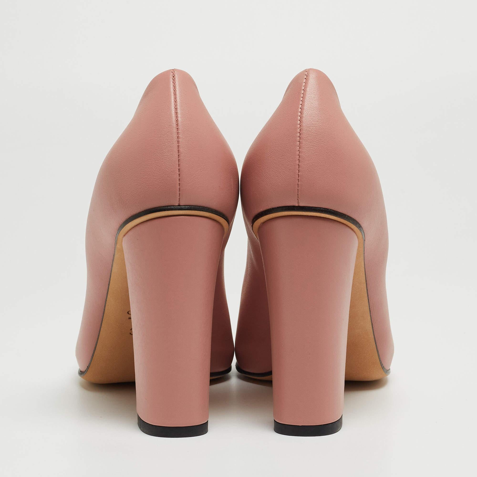 Gucci Pink Leather Horsebit Block Heel Pumps Size 38.5 4