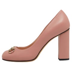 Gucci Pink Leather Horsebit Block Heel Pumps Size 38.5