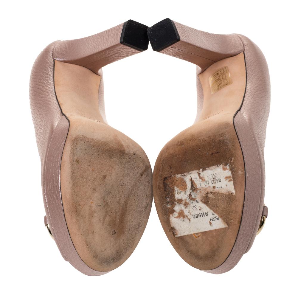 Women's Gucci Pink Leather Horsebit Peep Toe Platform Pumps Size 36