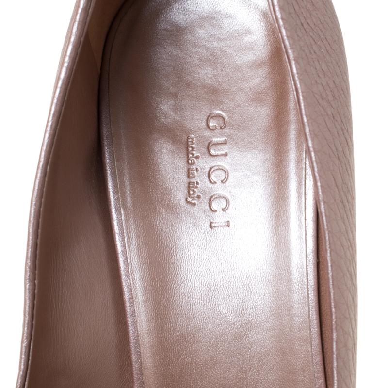 Gucci Pink Leather Horsebit Peep Toe Platform Pumps Size 40 1
