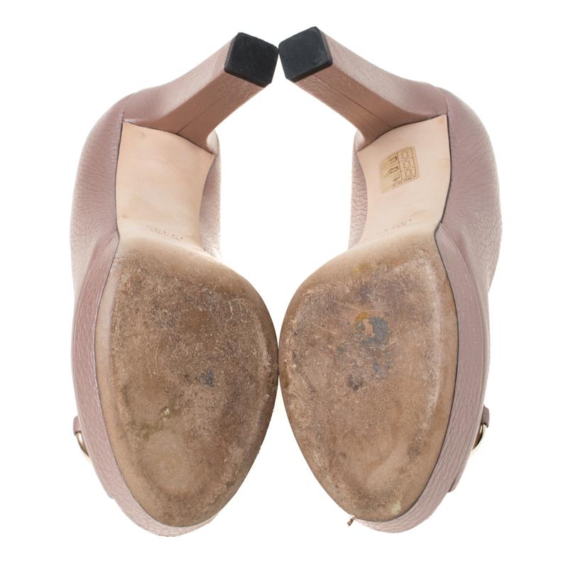 Gucci Pink Leather Horsebit Peep Toe Platform Pumps Size 40 2