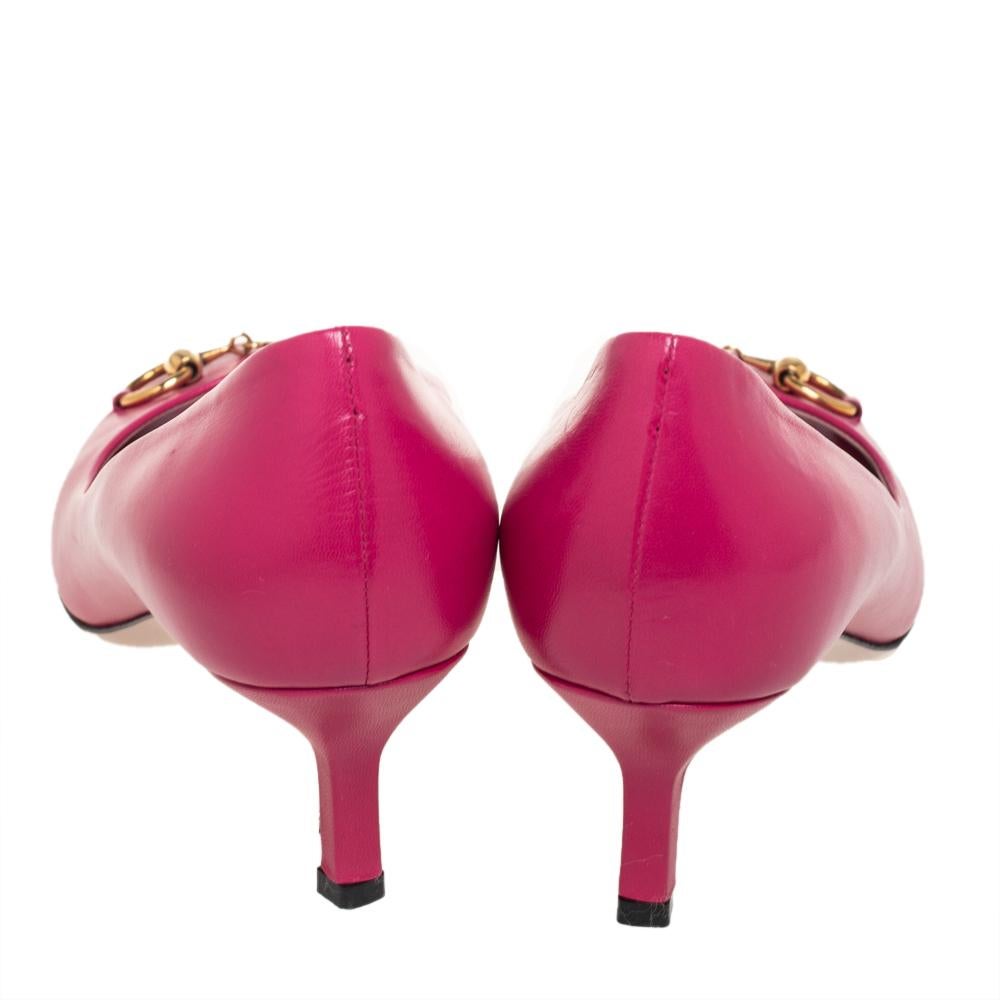 Gucci Pink Leather Horsebit Peep Toe Pumps Size 39 In Good Condition In Dubai, Al Qouz 2