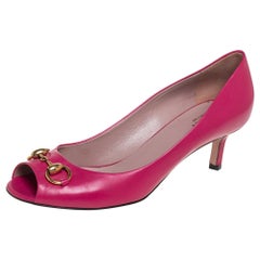 Gucci Pink Leather Horsebit Peep Toe Pumps Size 39